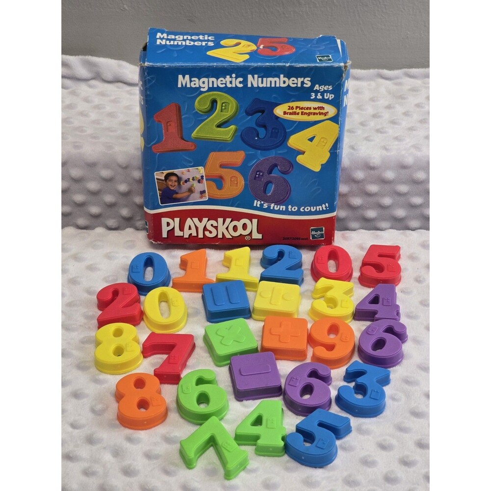 Vintage Playskool Magnetic Numbers 26pc Set Braille + Arithmetic Symbols Ages 3+